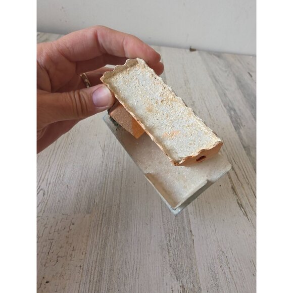 Vintage putz mica paper Orange adobe house village flocked tree Japan Xmas decor - Picture 5 of 8